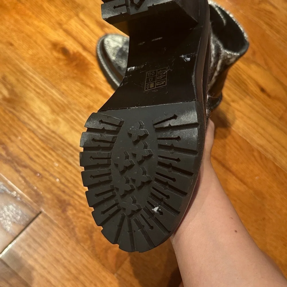 Tory Burch Black and White Plaid Chunky Heel Boots